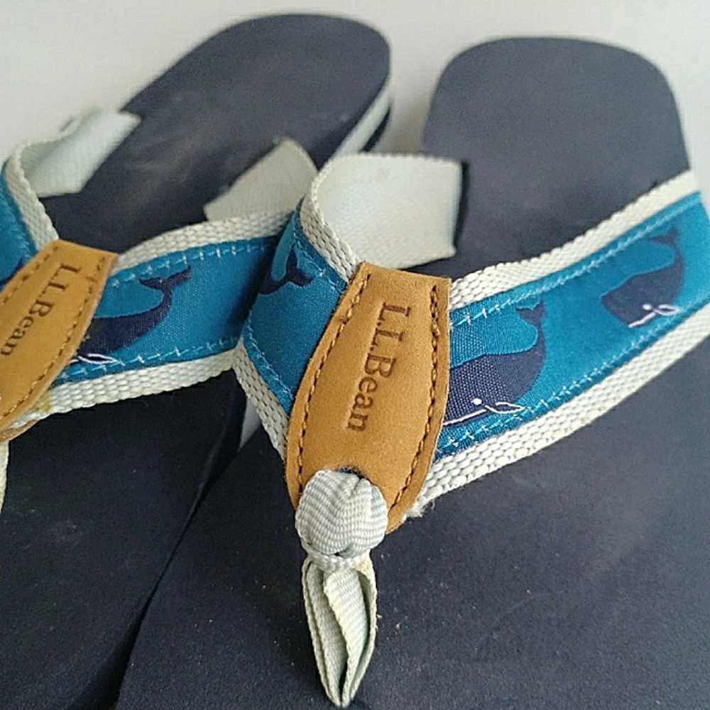 W9 LL Bean Whale Flip Flops Original Maine Isle